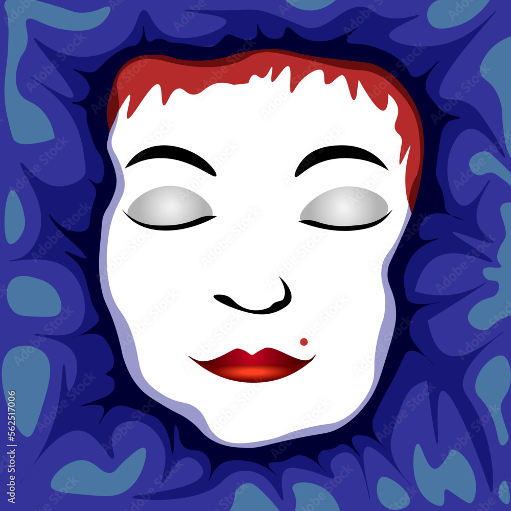 A blanket surrounds a sleeping woman's face. Vector illustration A blanket surrounds a sleeping woman's face. Vector illustration