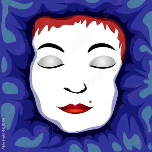 A blanket surrounds a sleeping woman's face. Vector illustration