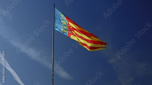 Flag of Comunidad Valenciana, region in Spain. Moving in the wind. High quality FullHD footage photo