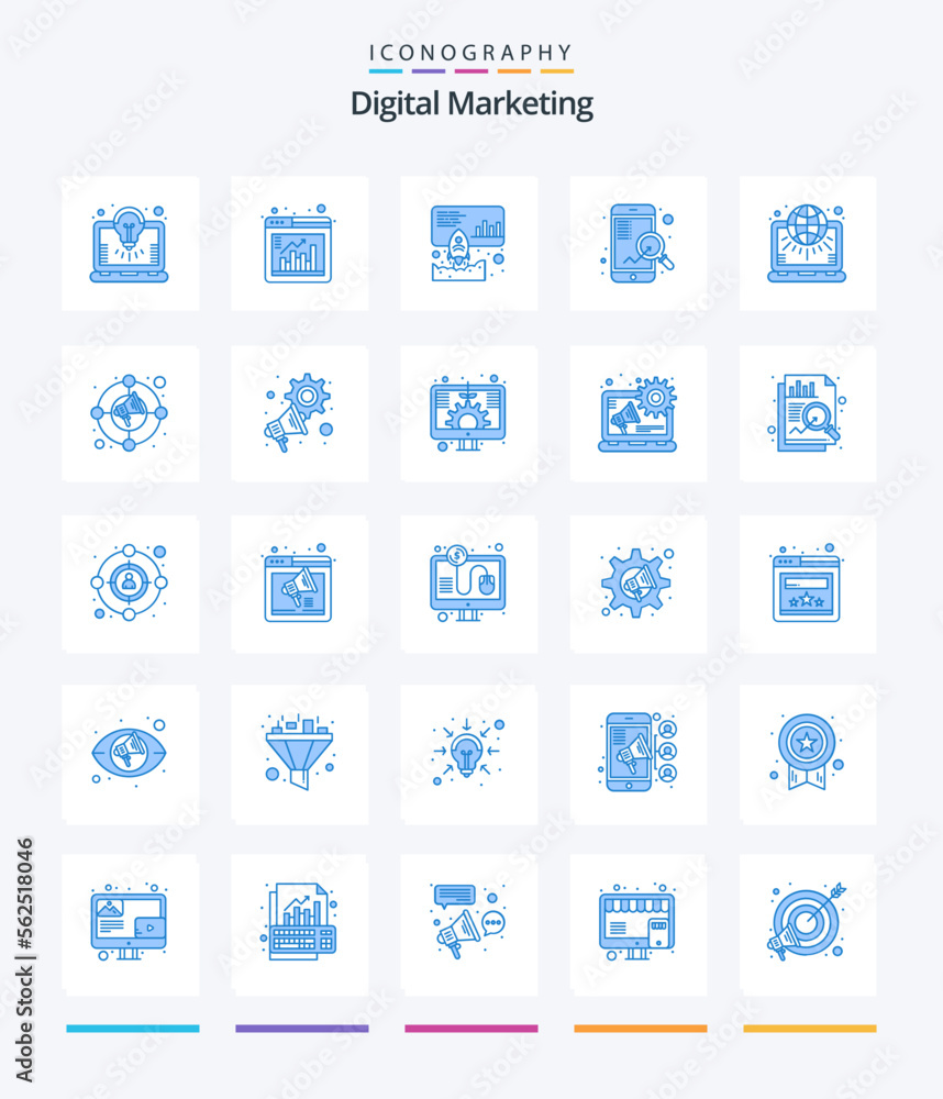Creative Digital Marketing 25 Blue icon pack  Such As net. seo. data. search. fast