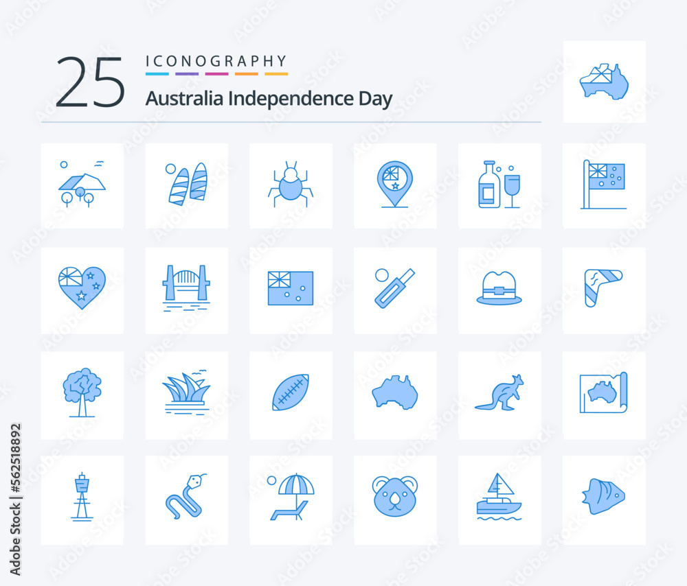 Australia Independence Day 25 Blue Color icon pack including alcohol. nation. bug. flag. australia