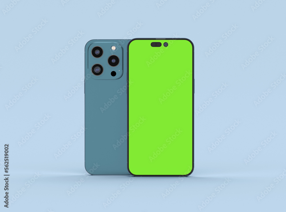 Smartphone 14 pro max mockup for App and Website UI branding. 2 Phones in front and back side. 3D render Smartphone 14 pro max mockup for App and Website UI branding. 2 Phones in front and back side. 3D render
