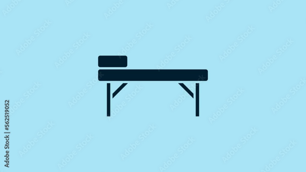 Blue Massage table icon isolated on blue background. 4K Video motion graphic animation Blue Massage table icon isolated on blue background. 4K Video motion graphic animation