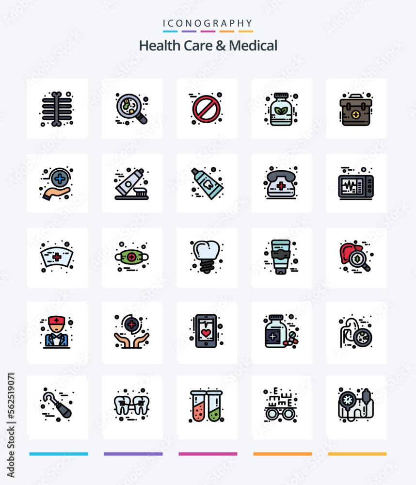 Creative Health Care And Medical 25 Line FIlled icon pack  Such As first. aid. aspirin. medicine. herbal