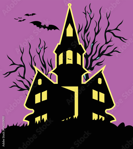 Hunted House Halloween Night Ghost Vector Design Illustration Cartoon Bat Moon 