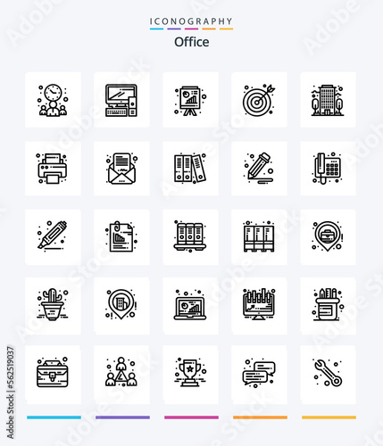 Creative Office 25 OutLine icon pack Such As office. building. analytics. office. bulls eye