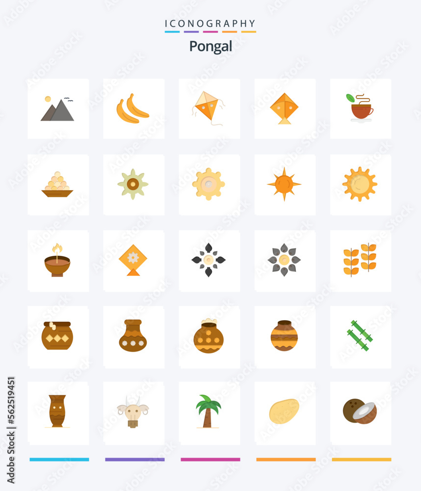 Creative Pongal 25 Flat icon pack  Such As dessert. bowl. kite. coffee. cup