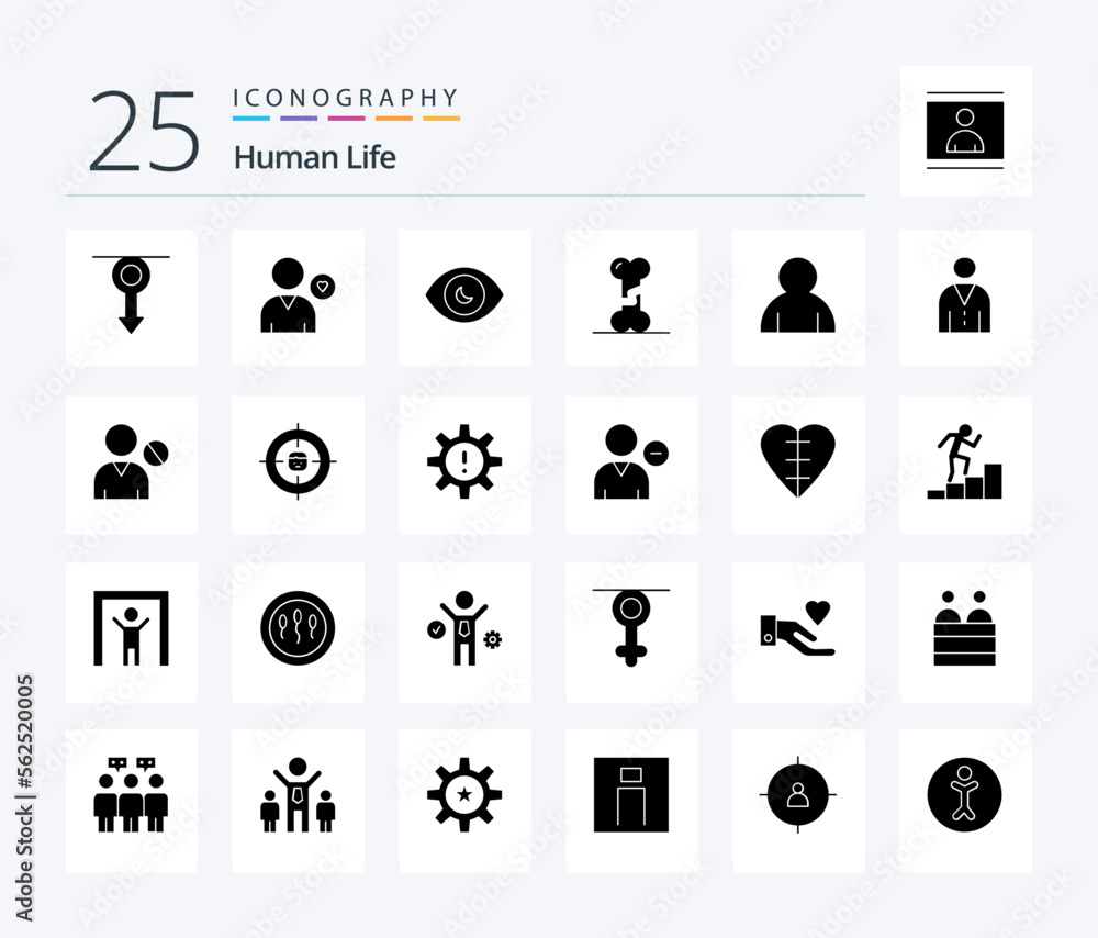Human 25 Solid Glyph icon pack including human. broken. like. bone. search