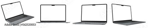 Photographie Collection of laptops with empty screen, isolated on transparent background