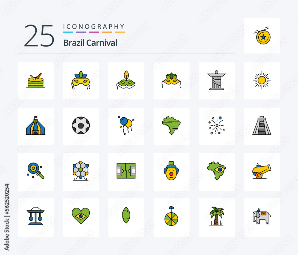 Brazil Carnival 25 Line Filled icon pack including landmark. christ. venetian. jesus. carnival