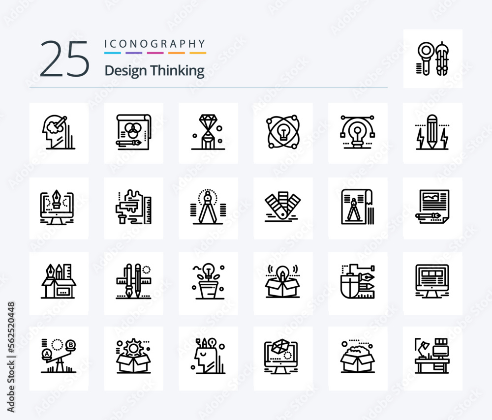 Design Thinking 25 Line icon pack including bulb. pen. value. jewel
