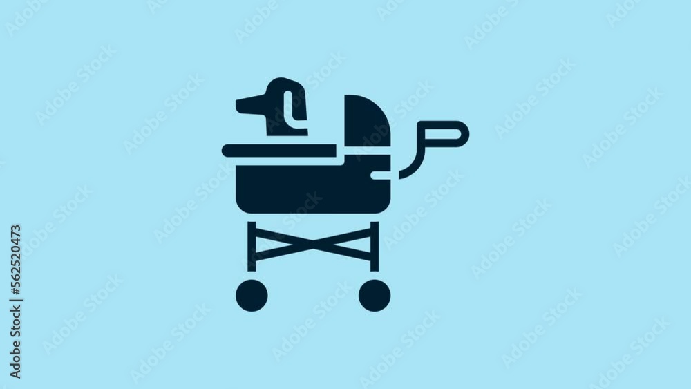 Blue Pet stroller icon isolated on blue background. 4K Video motion graphic animation Blue Pet stroller icon isolated on blue background. 4K Video motion graphic animation