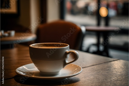 Cup of coffee on a table in a coffee shop, generative ai