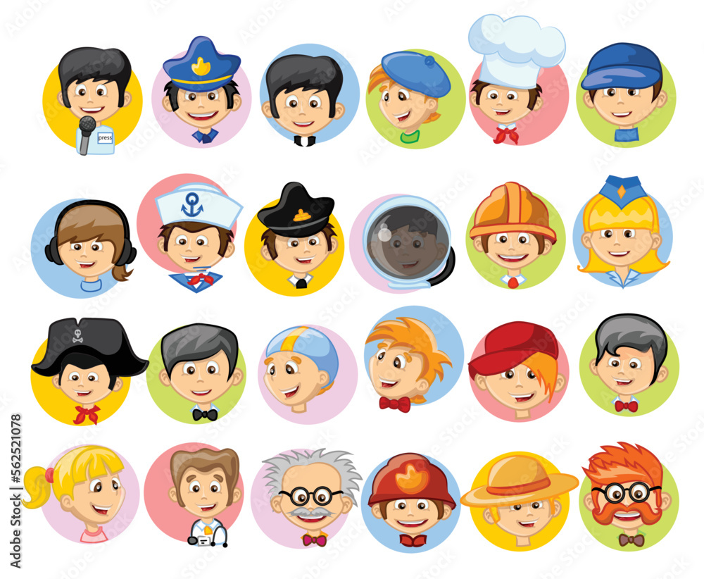 Big set of the different professions flat cartoon avatar characters. Group of workers isolated on white background. Big set of the different professions flat cartoon avatar characters. Group of workers isolated on white background.