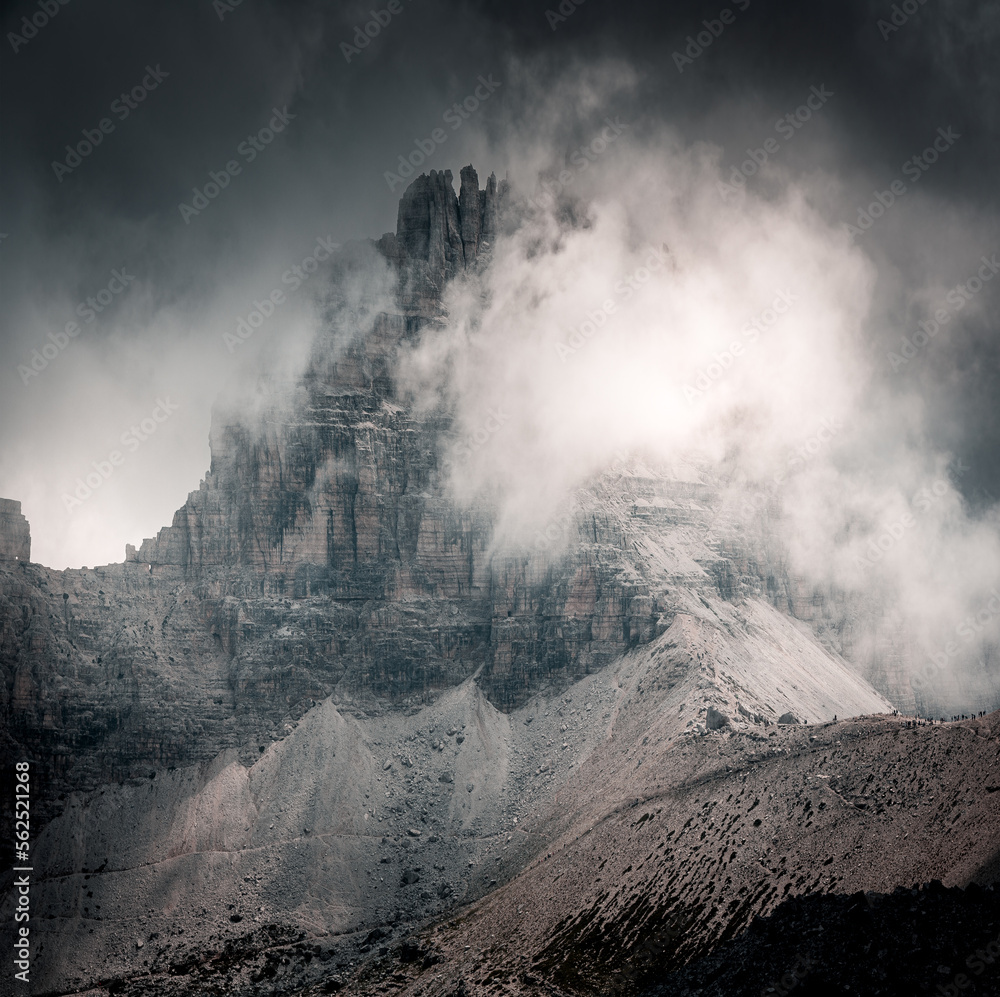 Dolomites mountains, unbelievable peaks in nice weather conditions. Amazing summer nature with mood and light. 