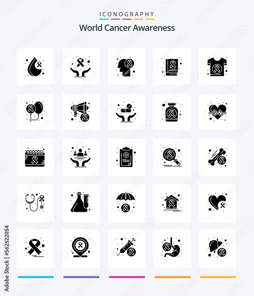 Creative World Cancer Awareness 25 Glyph Solid Black icon pack  Such As cancer. day. brain disease. cancer. awareness