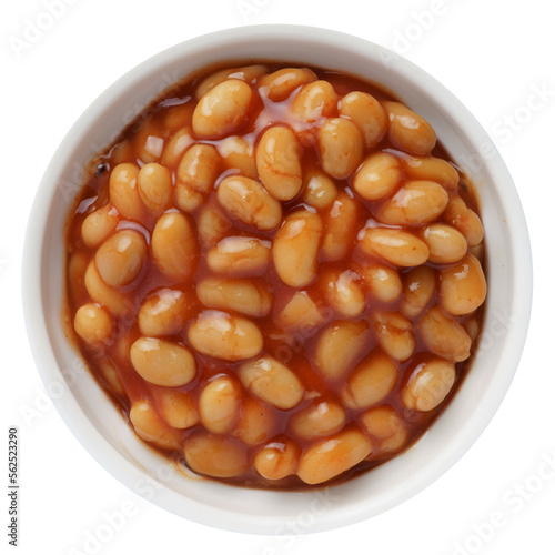 Photos Baked beans in tomato sauce in a white ceramic bowl isolated on white