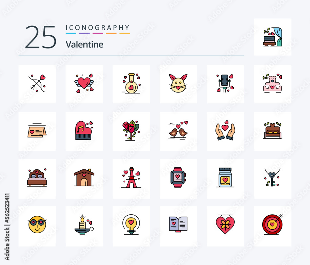 Valentine 25 Line Filled icon pack including talking. cute. flask. love. rabbit