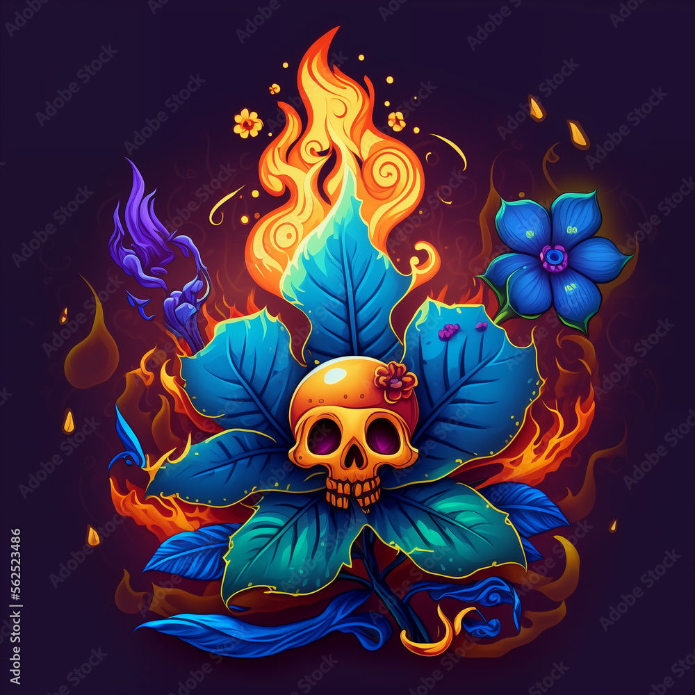 Abstraction pattern with the theme of fire, flowers, and pirates, 4K image. Design elements for logo, label, sign, and poster. Generated from AI with photoshop processing. 