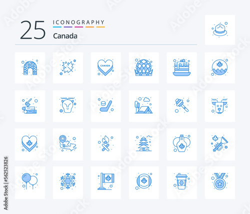 Canada 25 Blue Color icon pack including dessert. dome. love. city. building