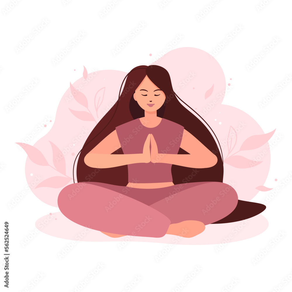Physical and spiritual practice. Vector illustration in flat cartoon style. International Yoga day. Concept illustration for yoga, meditation, relax and healthy lifestyle Physical and spiritual practice. Vector illustration in flat cartoon style. International Yoga day. Concept illustration for yoga, meditation, relax and healthy lifestyle