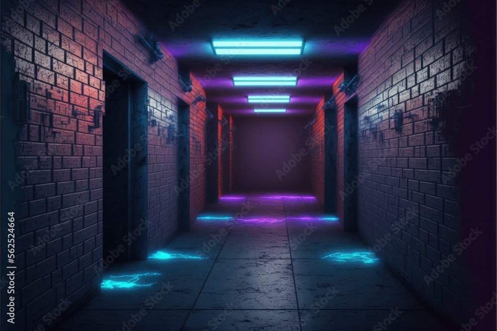 purple futuristic Sci-Fi Alien Cyber Dark blue neon generative ai Hallway 
