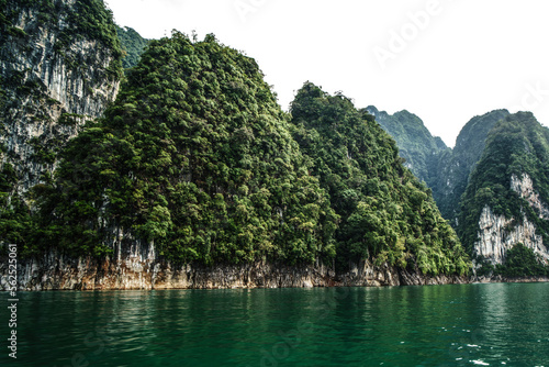 View of tropical limestone mountains in Thailand .Scenic landscape of the lake in Khao Sok National Park.