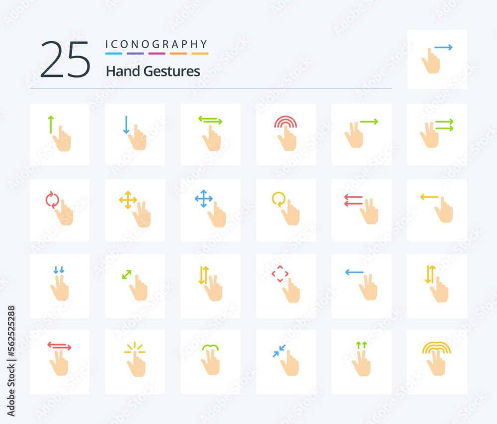 Hand Gestures 25 Flat Color icon pack including hand. finger. gestures. right. hand