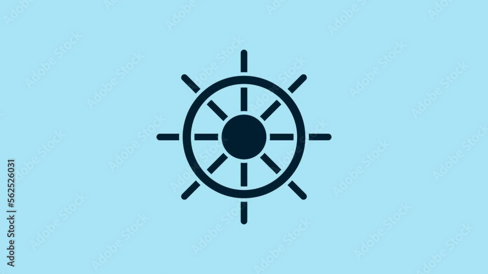 Blue Ship steering wheel icon isolated on blue background. 4K Video motion graphic animation Blue Ship steering wheel icon isolated on blue background. 4K Video motion graphic animation