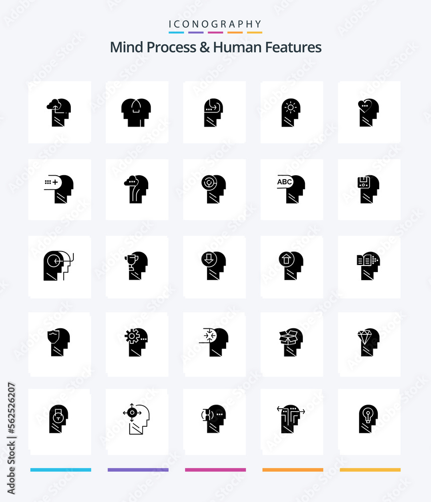 Creative Mind Process And Human Features 25 Glyph Solid Black icon pack  Such As love. setting. learning. mind. brain