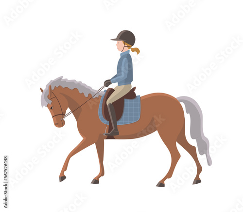 Isolated with cute girl on a pony. Cartoon design for fabric, wrapping, textile, wallpaper, apparel