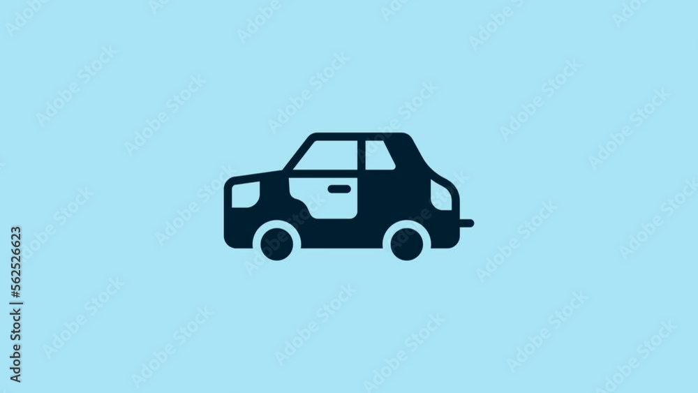 Blue Car icon isolated on blue background. 4K Video motion graphic animation Blue Car icon isolated on blue background. 4K Video motion graphic animation
