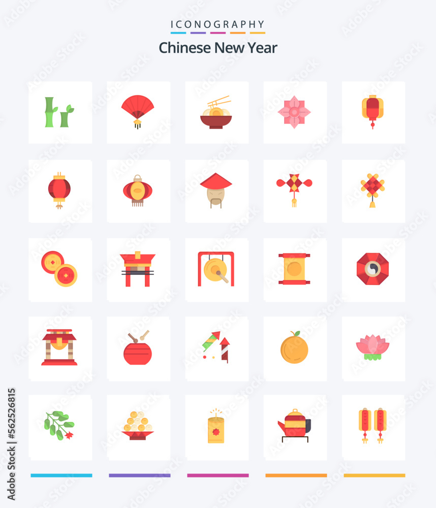 Creative Chinese New Year 25 Flat icon pack  Such As noodle. year. fan. new. china