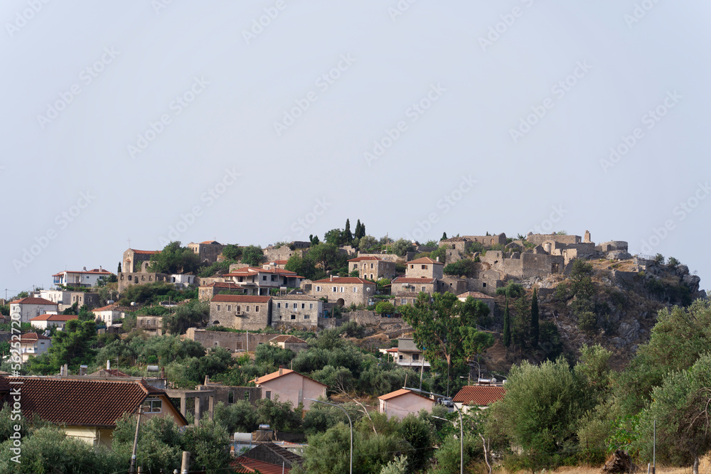Albanian south small village near Himarë in national road, morning