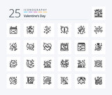 Valentines Day 25 Line icon pack including flower. zipper. day. valentines. wedding