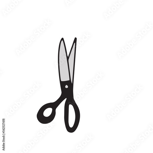 Scissor icon. Hand drawn professional pair of scissors cutting hair or needlework. Craft and scissoring flat creative scissors. Vector illustration