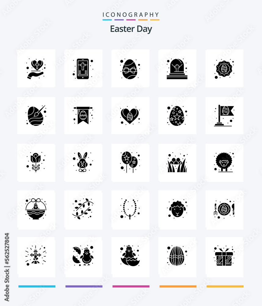 Creative Easter 25 Glyph Solid Black icon pack  Such As wreath. tomb. cross. grave. egg