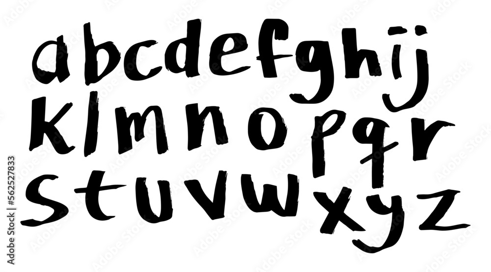 Handwritten alphabet with marker pen brush. 26 letters a to z. Writing with thick thickness, stripped and relaxed. Hand drawn, graphic resource, layout, design, social media. Complete font, vector. Handwritten alphabet with marker pen brush. 26 letters a to z. Writing with thick thickness, stripped and relaxed. Hand drawn, graphic resource, layout, design, social media. Complete font, vector.