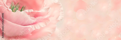 Wedding pink soft banner with petals of tiny flowers and copy space, generative ai beautiful backdrop 