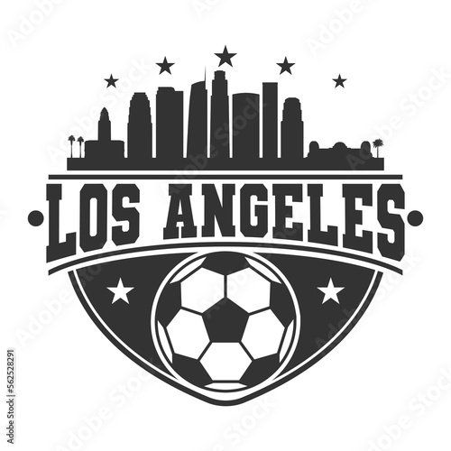 Los Angeles, CA, USA Football Skyline City Silhouette Vector. Soccer Design Style Icon Symbols. Sport Ball Emblem Badge.