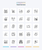 Creative Hotel Services 25 OutLine icon pack  Such As shoes. bath. service. wardrobe. shower