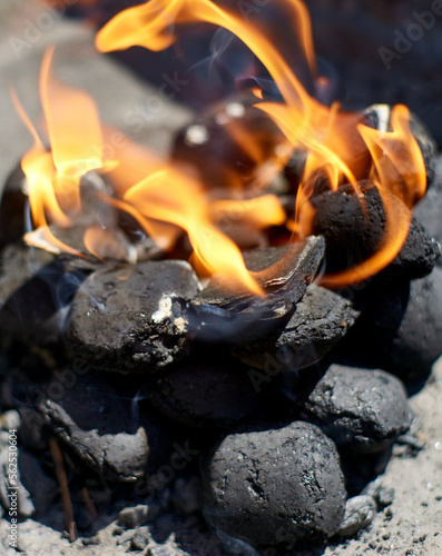 Fire in charcoal grill