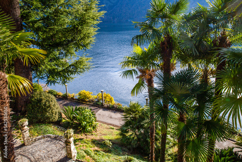 Amazing park Helenium along coastline of lake Lugano