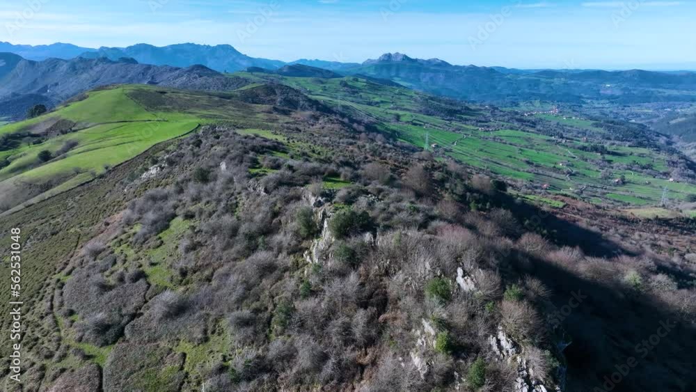 Landscape in the surroundings of La Galupa and Surbias near the town of Santecilles. Over holm oak forest. Aerial view. Armañon Natural Park. Valley of Carranza. Biscay. Basque Country. Spain. Europe Landscape in the surroundings of La Galupa and Surbias near the town of Santecilles. Over holm oak forest. Aerial view. Armañon Natural Park. Valley of Carranza. Biscay. Basque Country. Spain. Europe