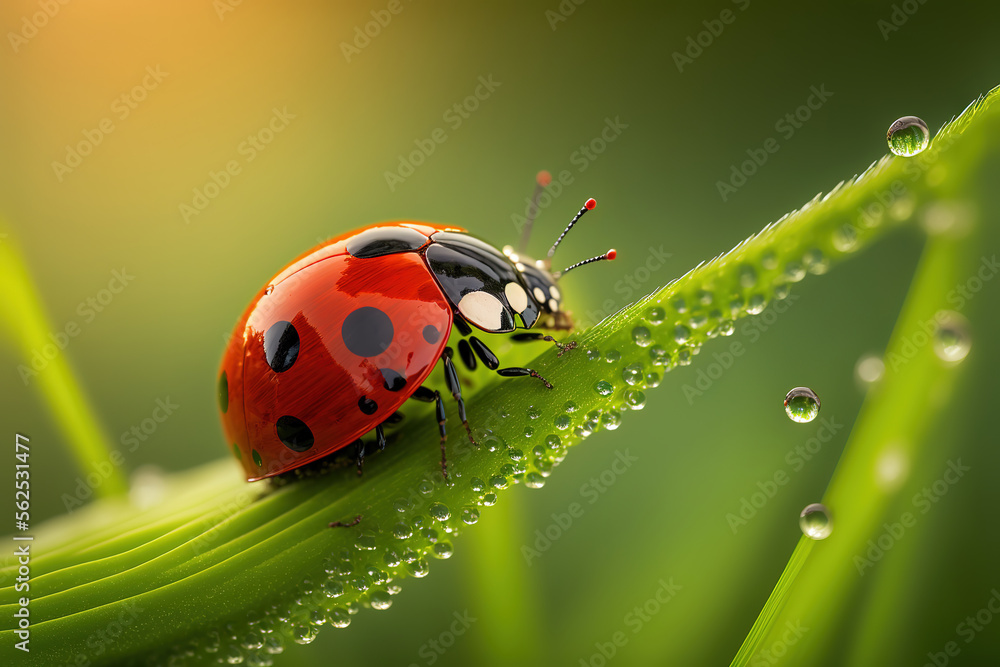 a red ladybug sitting on top of a lush green, macro animal, generative ai illustration a red ladybug sitting on top of a lush green, macro animal, generative ai illustration
