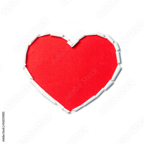 Red heart torn on white paper. Postcard for St. Valentine's Day
