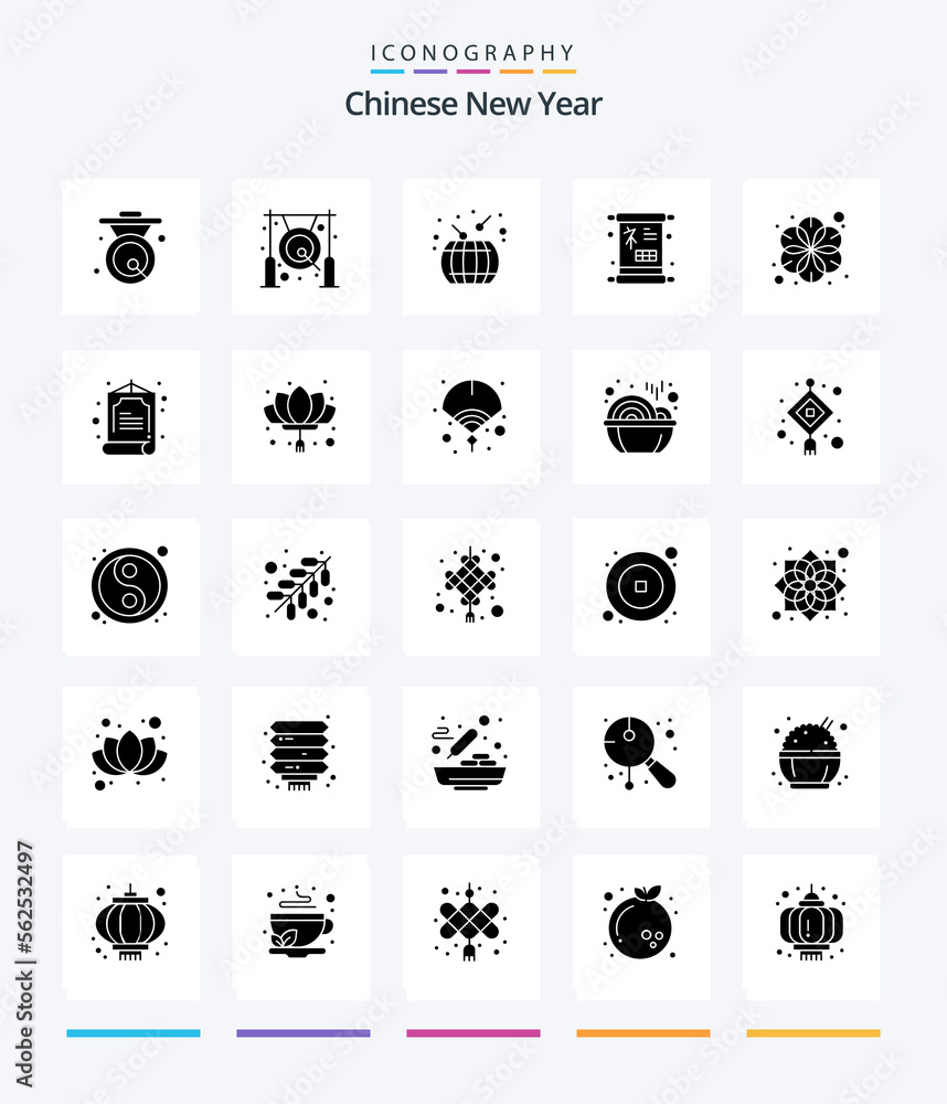 Creative Chinese New Year 25 Glyph Solid Black icon pack  Such As china. massage. drum. flower. sign