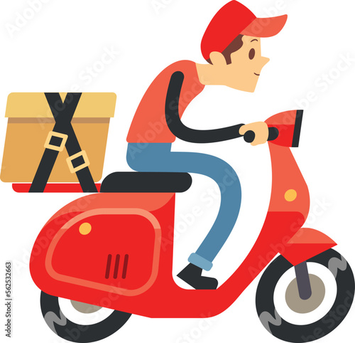 Delivery courier riding scooter. Fast shipping service