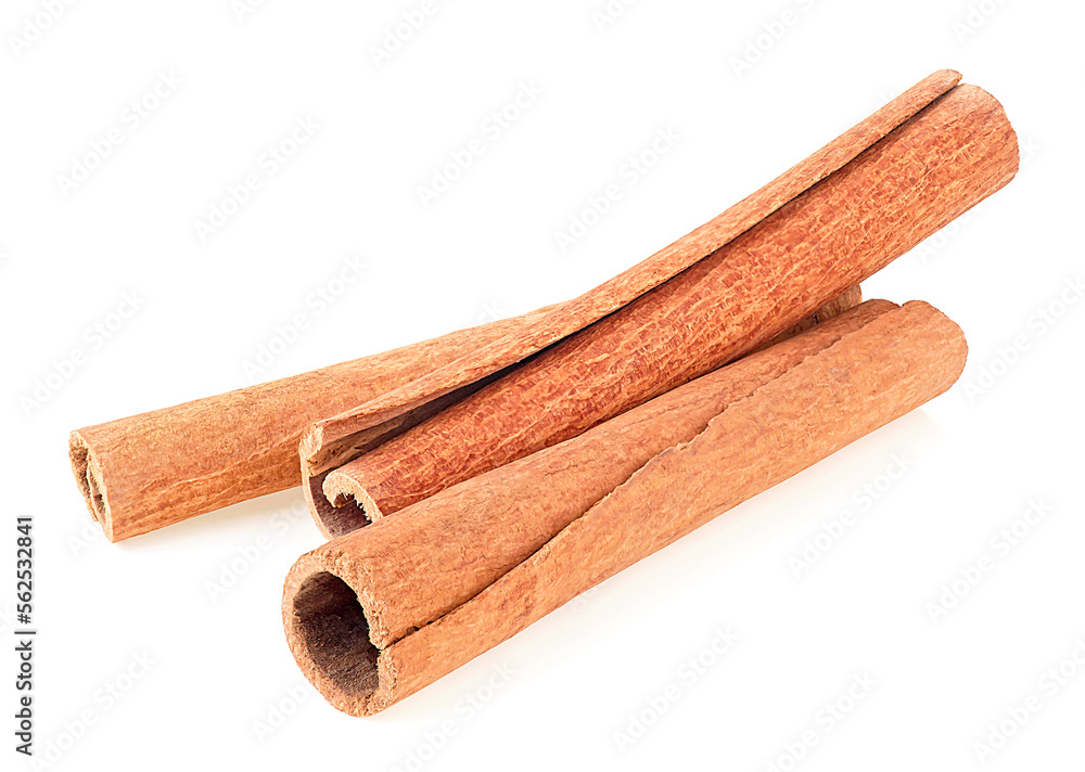 Front view of cinnamon sticks isolated on a white background