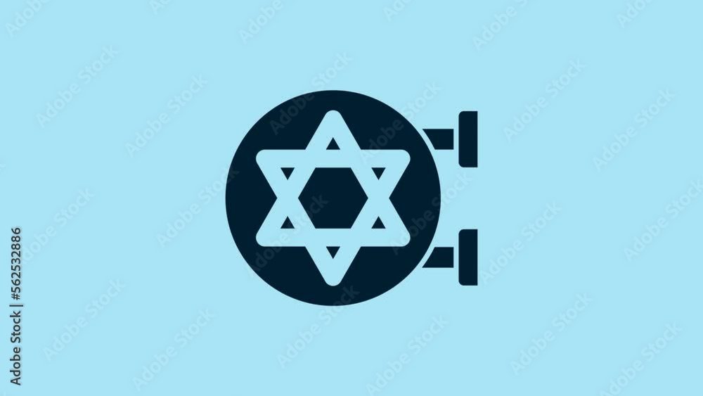 Blue Jewish synagogue building or jewish temple icon isolated on blue background. Hebrew or judaism construction with David star. 4K Video motion graphic animation Blue Jewish synagogue building or jewish temple icon isolated on blue background. Hebrew or judaism construction with David star. 4K Video motion graphic animation